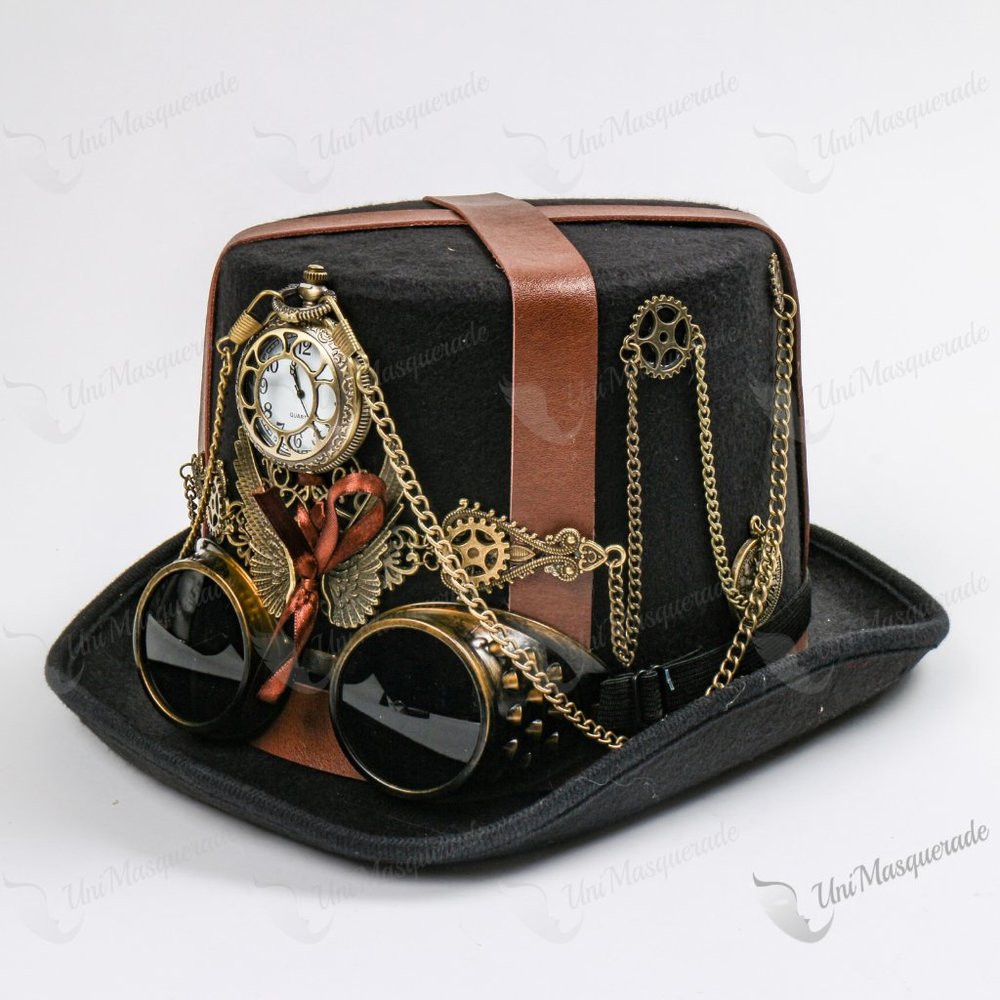 Black Steampunk Pocket Watch Burning Man Top Hat